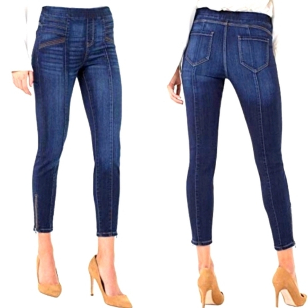 Liverpool Pull On Moto Dark Blue Zip Ankle Skinny Jeans